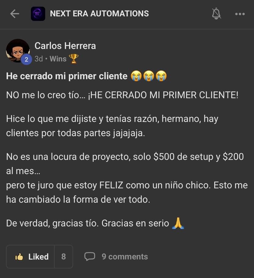 Carlos Herrera: he cerrado mi primer cliente, 500 de setup y 200 al mes