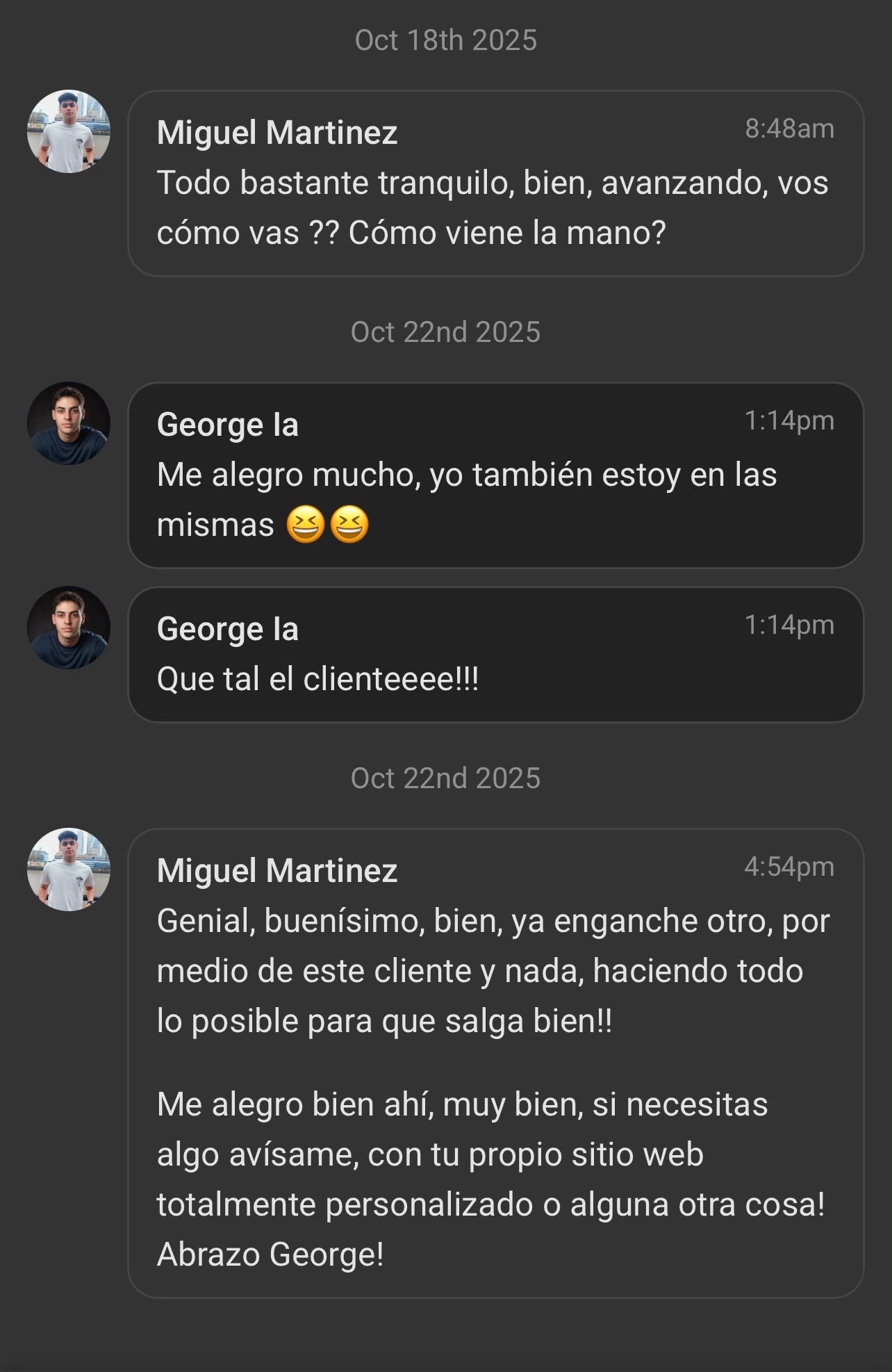 Chat con Miguel Martinez: ya enganché otro cliente